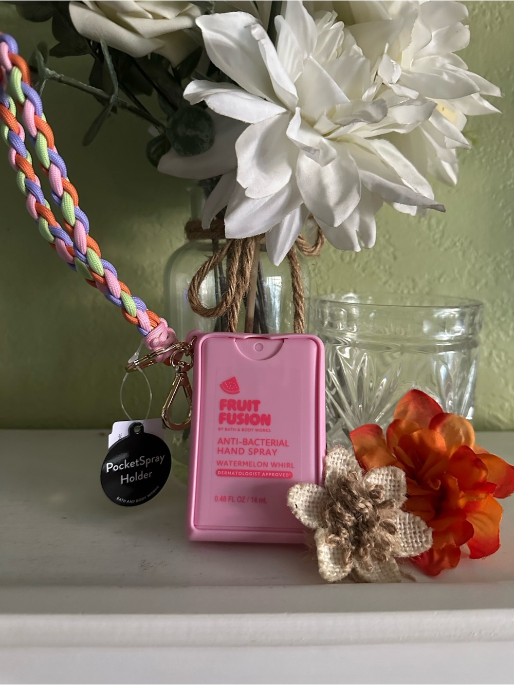 Pink Watermelon Anti-Bacterial Hand Spray - Pocket Spray with Holder